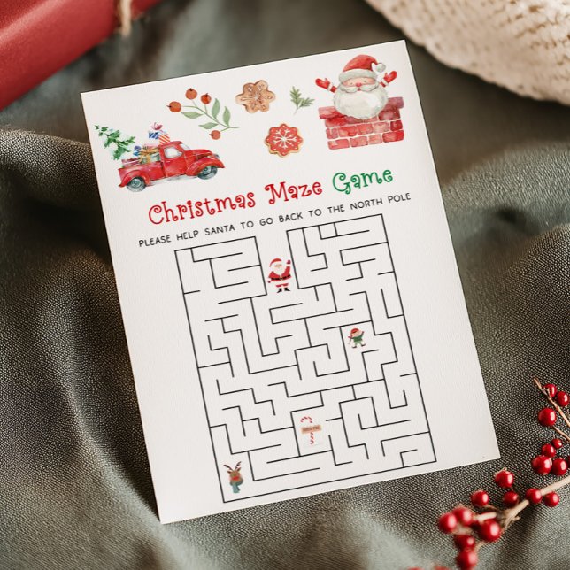 Santa Christmas Maze Game  Holiday Card (Christmas Party Game)