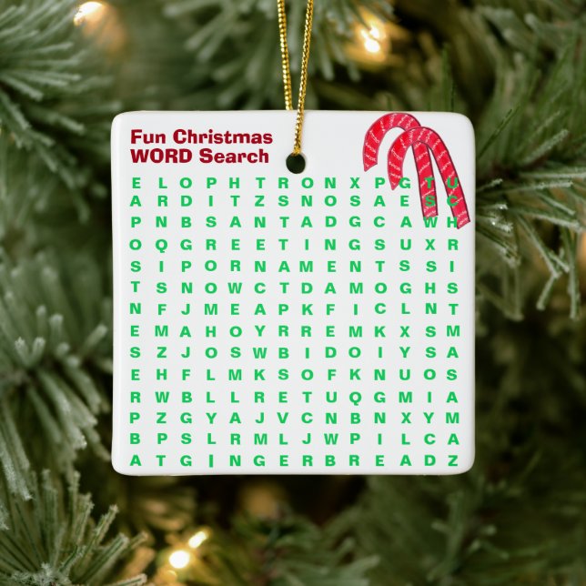 Santa Christmas Mini 15 Word Puzzle NAME YEAR Ceramic Ornament (Tree)