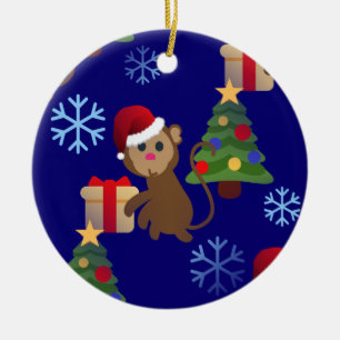 santa christmas monkey emoji ceramic tree decoration