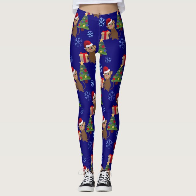 santa christmas monkey emoji leggings (Front)