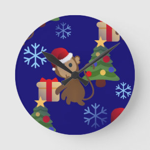 santa christmas monkey emoji round clock