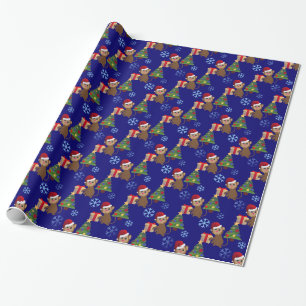 santa christmas monkey emoji wrapping paper