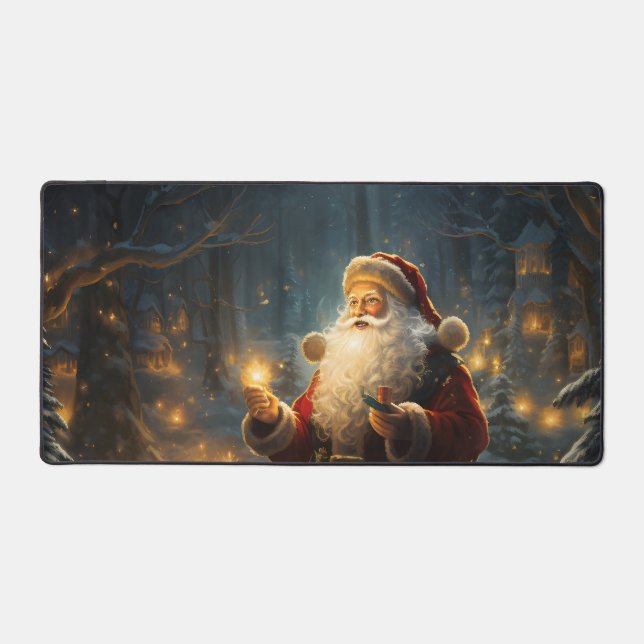 Santa Christmas Night Snowy Forest Desk Mat (Front)