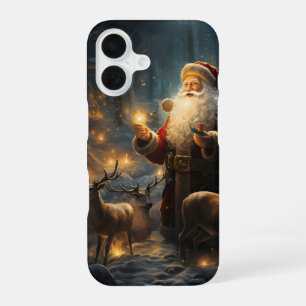 Santa Christmas Night Snowy Forest iPhone 16 Case