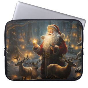 Santa Christmas Night Snowy Forest Laptop Sleeve