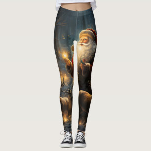 Santa Christmas Night Snowy Forest Leggings