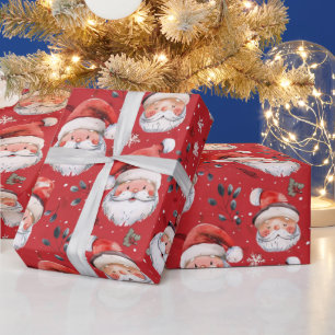 Santa Christmas on red background Wrapping Paper