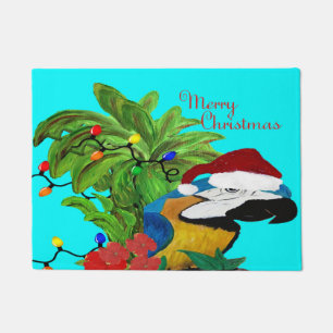 Santa Christmas parrot Holiday tropical doormat