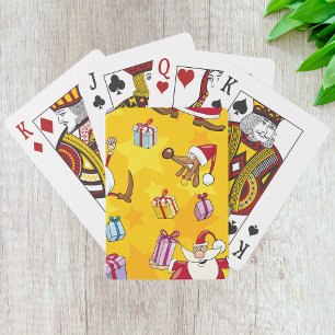 Santa Christmas Pattern with Gifts and Stars Playing Cards