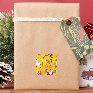 Santa Christmas Pattern with Gifts and Stars Square Sticker