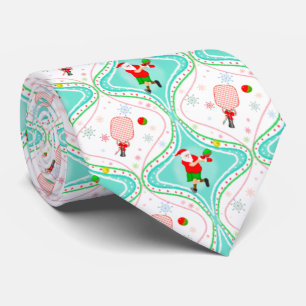 Santa Christmas Pickleball Ogee Pattern Tie