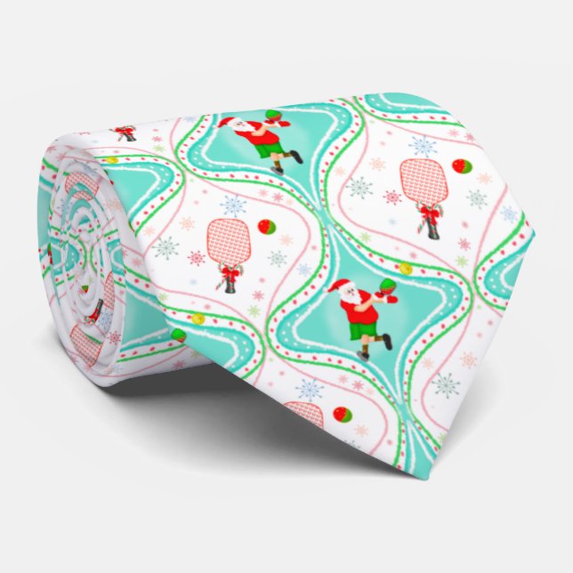  Santa Christmas Pickleball Ogee Pattern Tie (Rolled)
