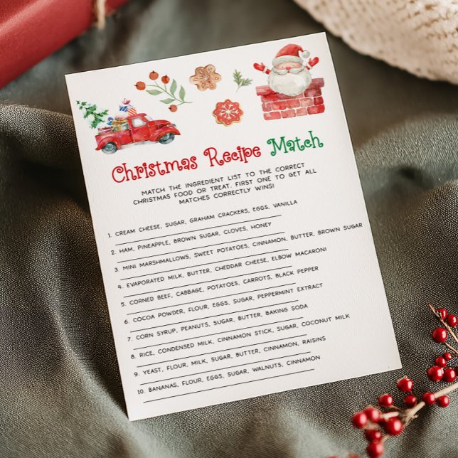 Santa Christmas Recipe Match Game Holiday Card (Christmas Party Games)