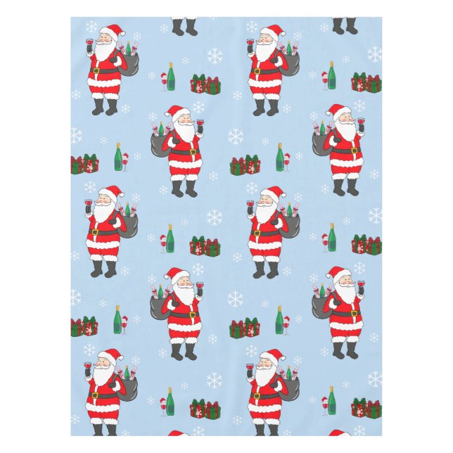 Santa Christmas Red Wine Decor Festive Holiday  Tablecloth (Front)