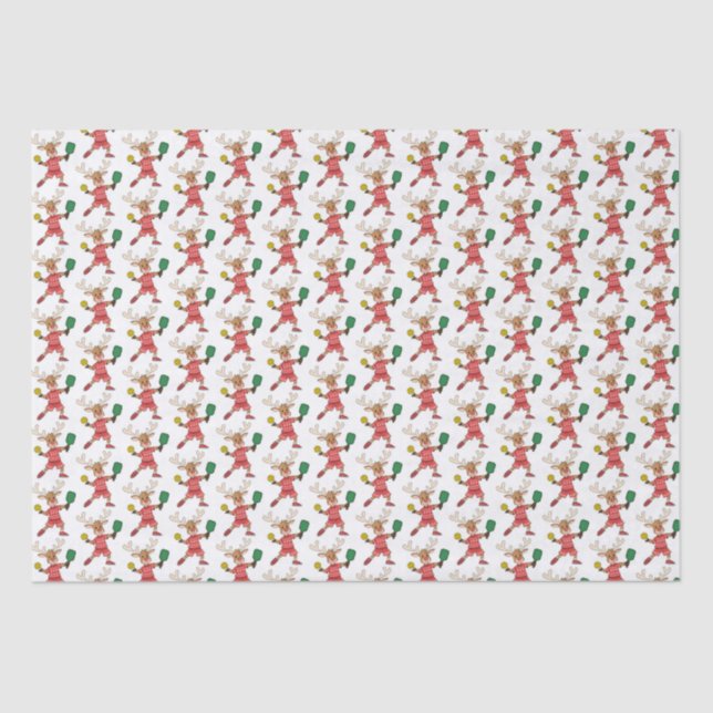 Santa Christmas Reindeer Playing Pickleball Tissue Paper (Front)