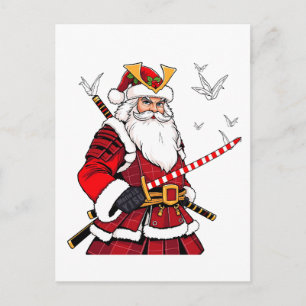 Santa Christmas Santa Claus Japanese Art Samurai  Announcement Postcard