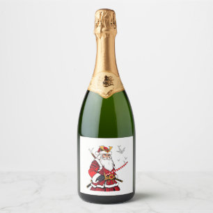 Santa Christmas Santa Claus Japanese Art Samurai Sparkling Wine Label