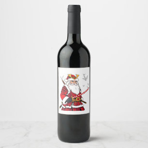 Santa Christmas Santa Claus Japanese Art Samurai  Wine Label