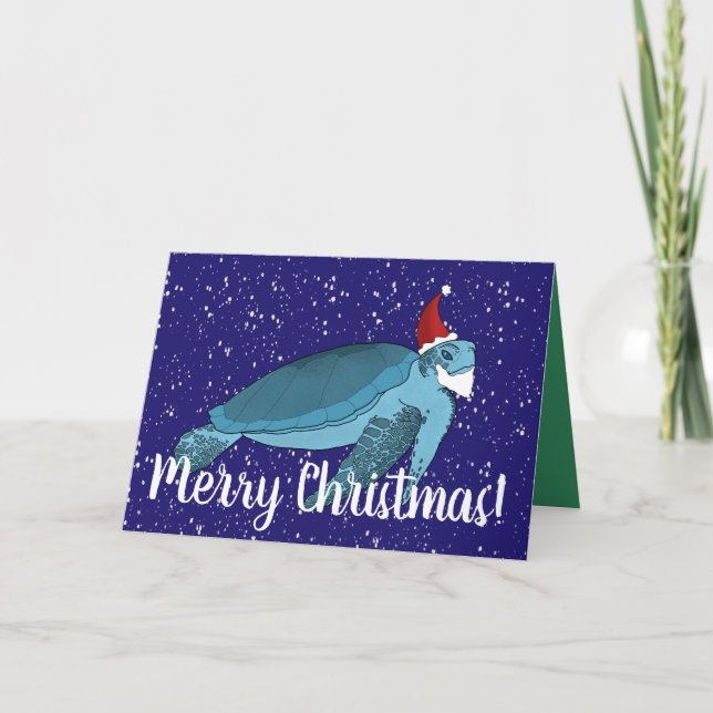 Santa Christmas Sea Turtle  Card (Front)