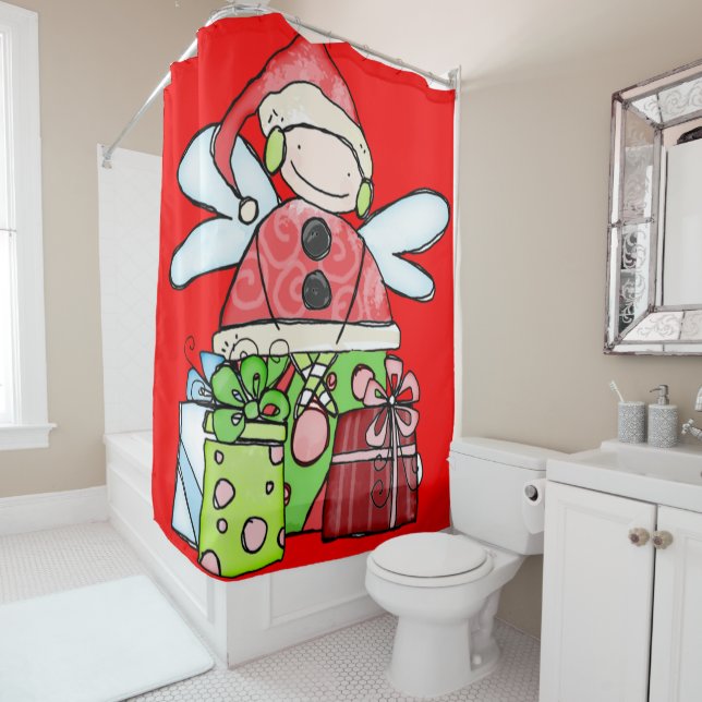 Santa Christmas Shower Curtain Red  (In Situ)