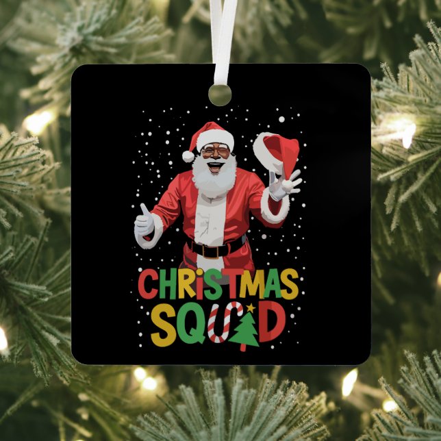 Santa Christmas Squad Black African American Metal Tree Decoration (Insitu)