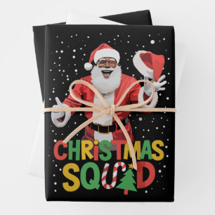 Santa Christmas Squad Black African American Wrapping Paper Sheet