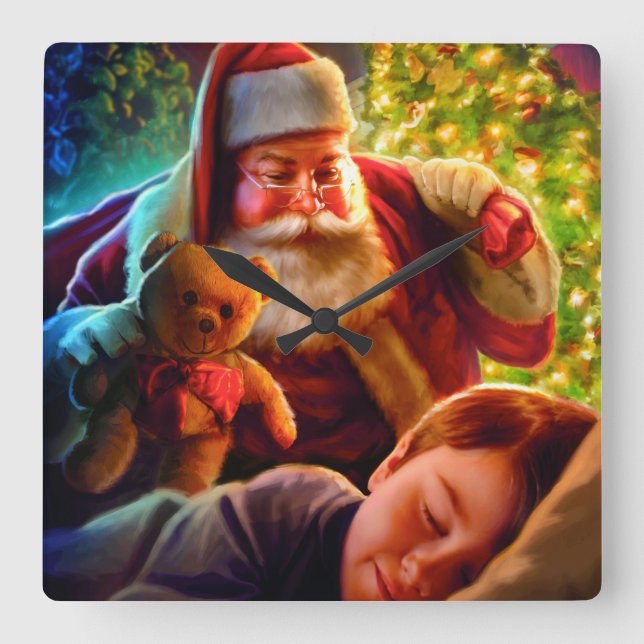 Santa Christmas Square Wall Clock (Front)
