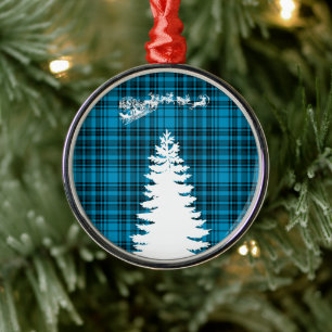 santa christmas tree blue chequered plaid metal tree decoration