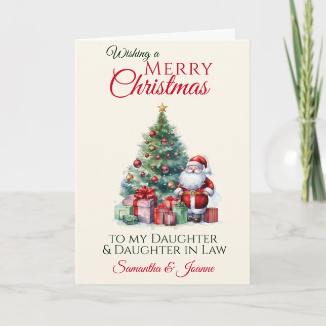 Santa Christmas Tree Daughter And Daughter In Law  Holiday Card (Front)