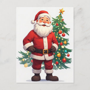 Santa Christmas Tree Festive Winter Postcard