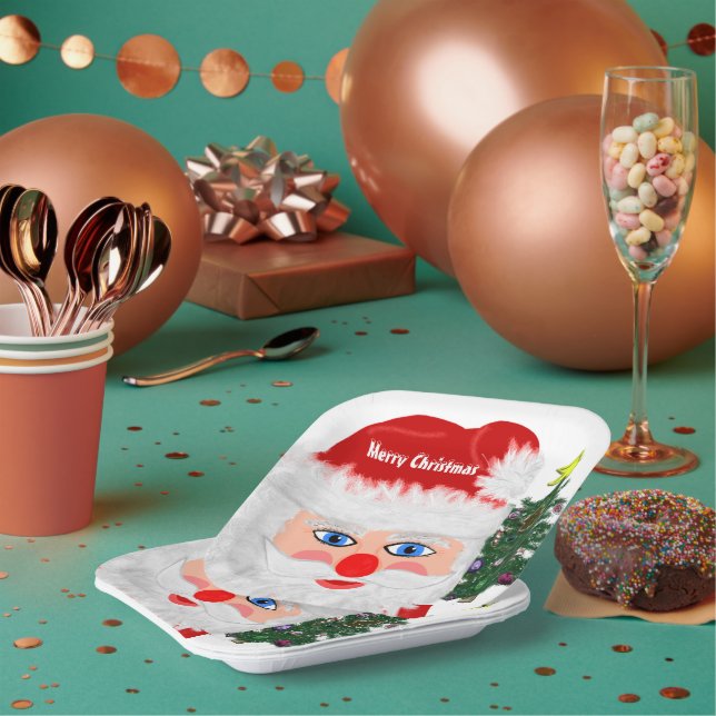 Santa Christmas Tree Paper Plate (Multi)
