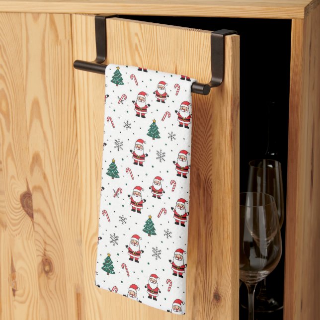 Santa Christmas Tree Pattern Tea Towel (Thirds Fold)