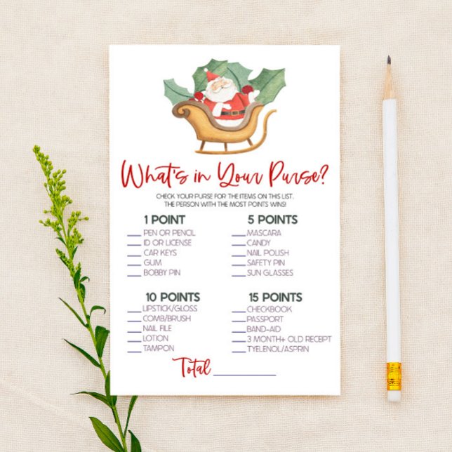 Santa Christmas What's In Purse Baby Shower Game Stationery (Creator Uploaded)