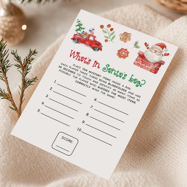 Santa Christmas What's in Santa's Bag Game Holiday Card (Christmas Party Games)