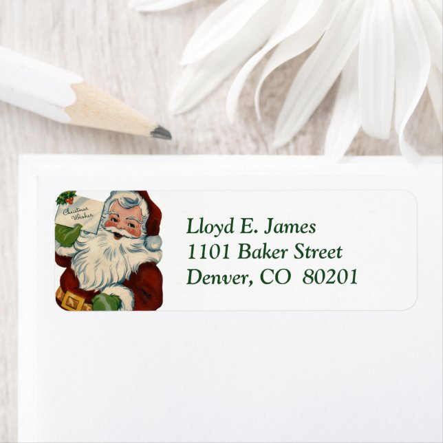 Santa Christmas Wishes Retro Return Address Label (Insitu)