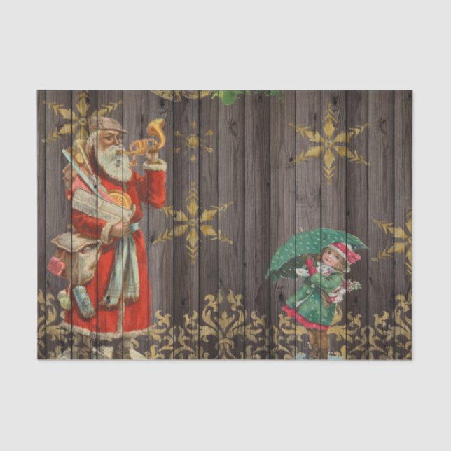 Santa Christmas Wood Effect Decoupage  Tissue Paper (Front)