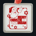 Santa Christmukkah red Metal Tree Decoration<br><div class="desc">Ornaments</div>