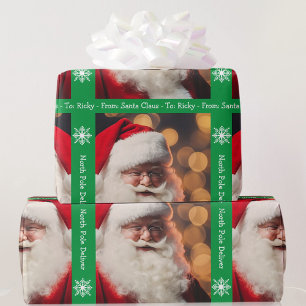 Santa Claus Add Boy Girl's Name Christmas Green Wrapping Paper