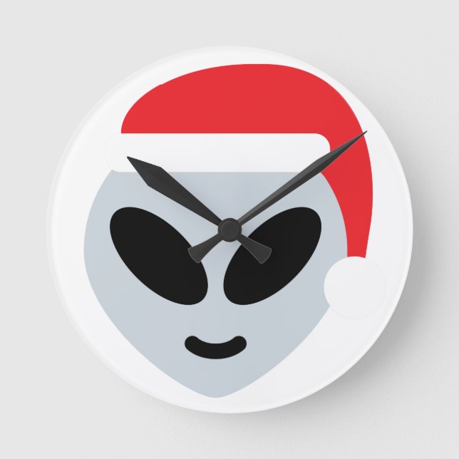 santa claus alien emoji round clock (Front)