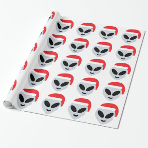 santa claus alien emoji wrapping paper