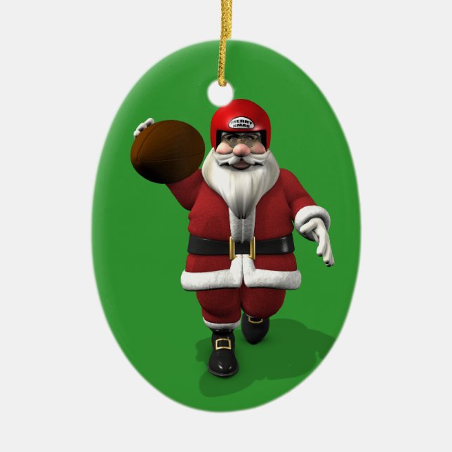 Santa Claus American Football Player Ceramic Tree Decoration (Front)