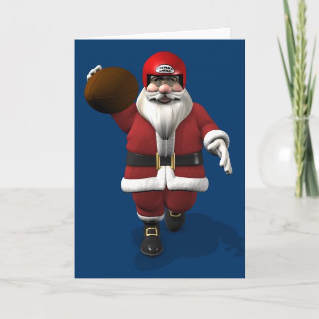 Santa Claus American Football Player Holiday Card (Front)
