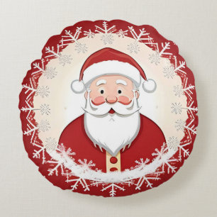 Santa Claus Amidst Snowflakes Round Cushion