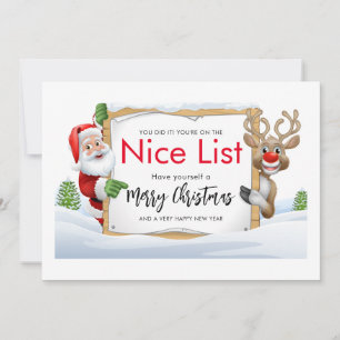 Santa Claus And A Red Nose Reindeer Nice List  Holiday Card