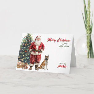 Santa Claus and Akita Dog Christmas Holiday Card