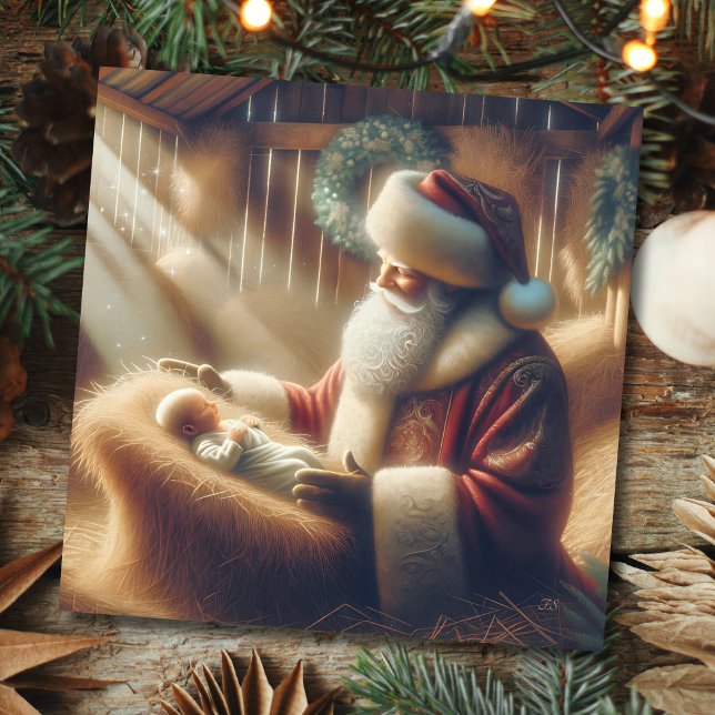 Santa Claus and Baby Jesus Christmas Holiday Card (Creator Uploaded)