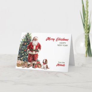 Santa Claus and Basset Hound Christmas Card