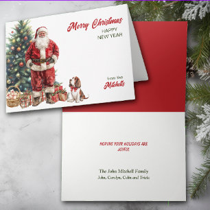 Santa Claus and Basset Hound Christmas Card
