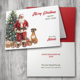 Santa Claus and Boxer Dog Christmas Card