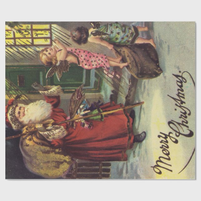 Santa Claus and Christmas Angels Wrapping Paper (Flat)